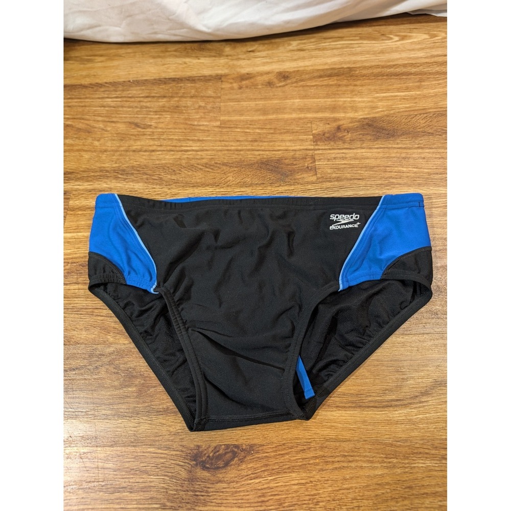 Speedo Men's Endurance+ Spark Splice Brief Swimsuit Size 38 Black & Blue
